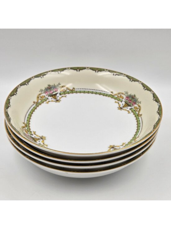 Noritake Other - Noritake Penelope Set of 4 Coupe Soup Bowl Green Border Pink Roses Urn Gold Trim